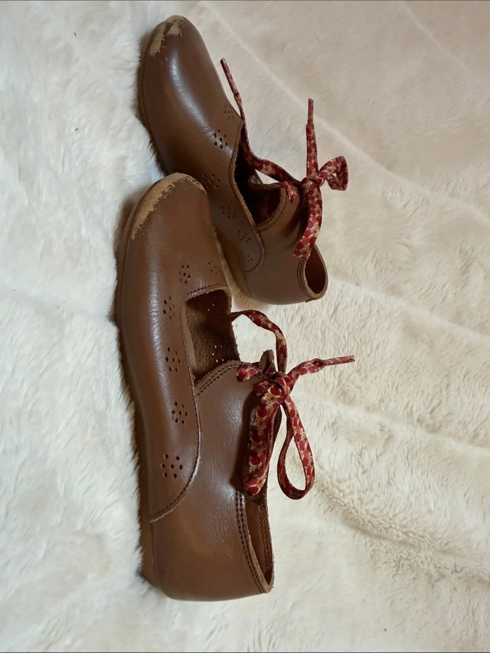 Brown Girls' Mary Jane Dress Shoes with Patterned Laces